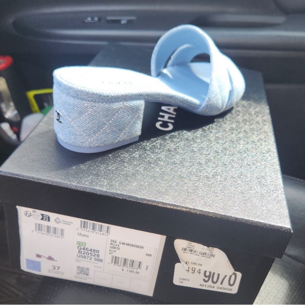 Chanel blue wash denim mule sandal